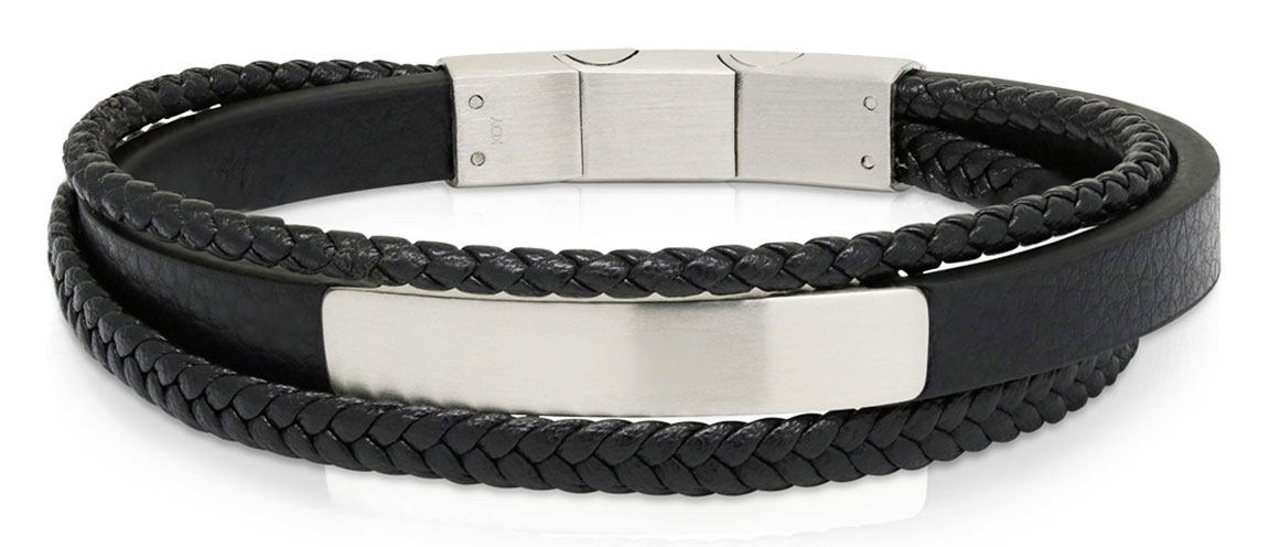 Ace of Spades Black Bracelet with Plate Leather/Steel SSLB-116