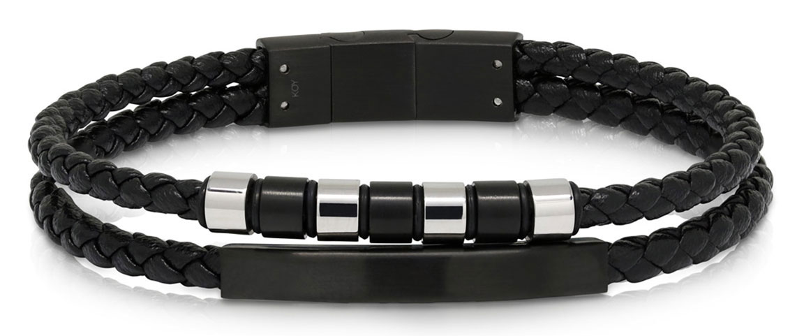 Ace of Spades Black Bracelet with Plate Leather/Steel SSLB-117B