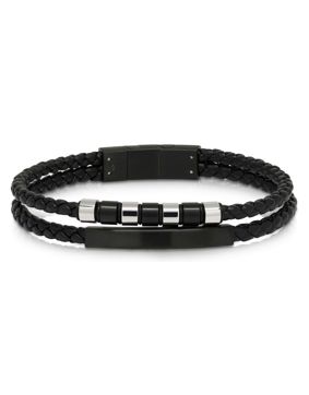 Ace of Spades Black Bracelet with Plate Leather/Steel SSLB-117B