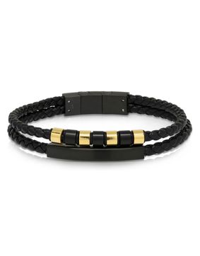 Ace of Spades Black Bracelet with Plate Leather/Steel SSLB-117GP