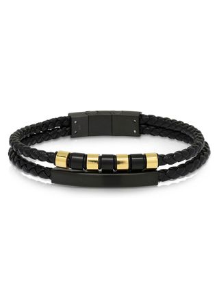Ace of Spades Black Bracelet with Plate Leather/Steel SSLB-117GP