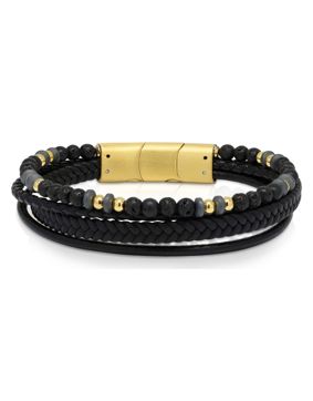 Ace of Spades Black Bracelet Leather/Lava Stone/Steel SSLB-118GP