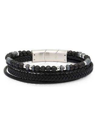 Ace of Spades Black Bracelet Leather/Lava Stone/Steel SSLB-118