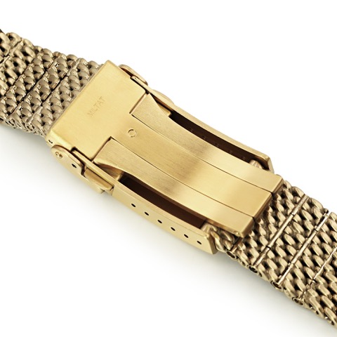 MiLTAT Curved End Massy Mesh-steelbracelet Seiko Gold Turtle SRPD