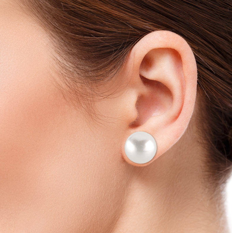 Silver earrings round 10mm white pearl SYP-10mm-valk