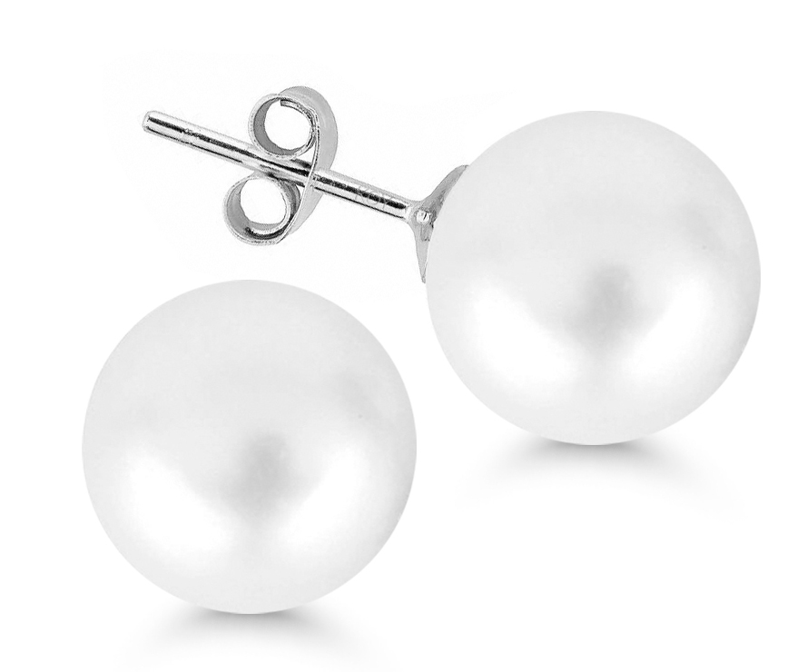 Silver earrings round 12mm white pearl SYP-12mm-valk
