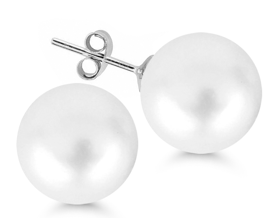 Silver earrings round 14mm white pearl SYP-14mm-valk