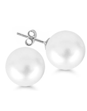 Silver earrings round 14mm white pearl SYP-14mm-valk