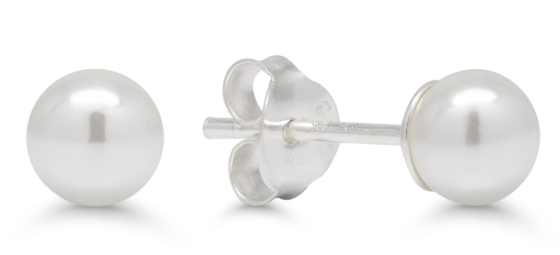 Silver earrings round 5mm white pearl SYP-5mm-valk