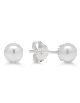 Silver earrings round 5mm white pearl SYP-5mm-valk