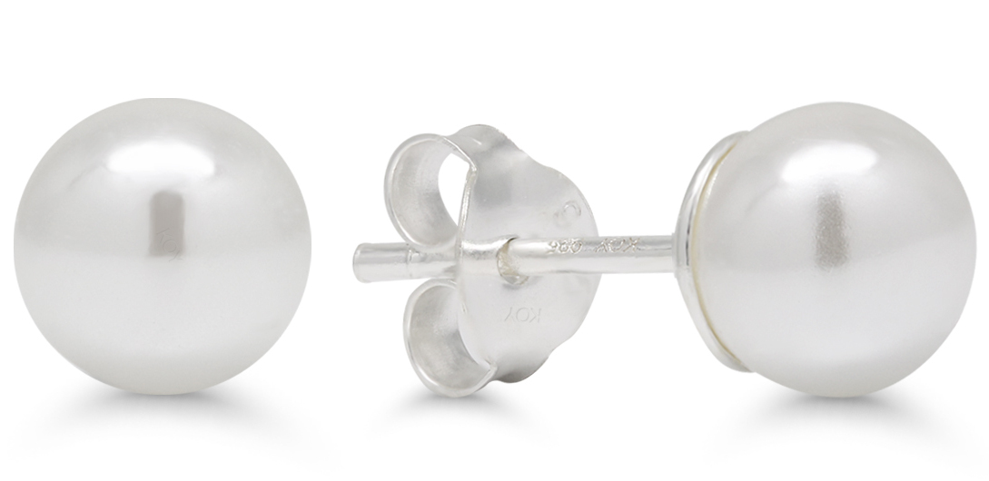 Silver earrings round 8mm white pearl SYP-8mm-valk