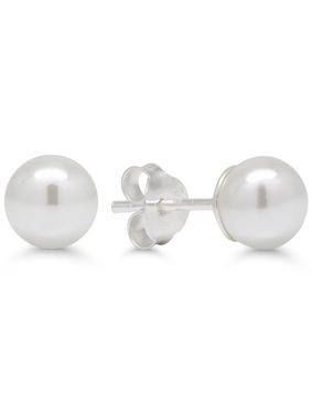 Silver earrings round 8mm white pearl SYP-8mm-valk