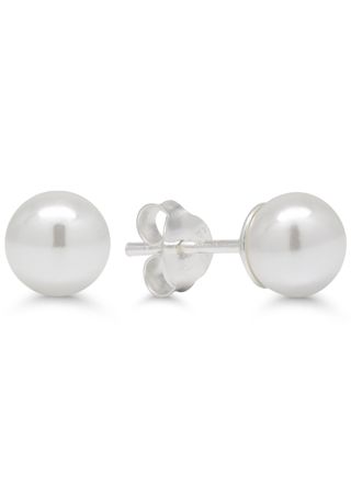 Silver earrings round 6mm white pearl SYP-6mm-valk