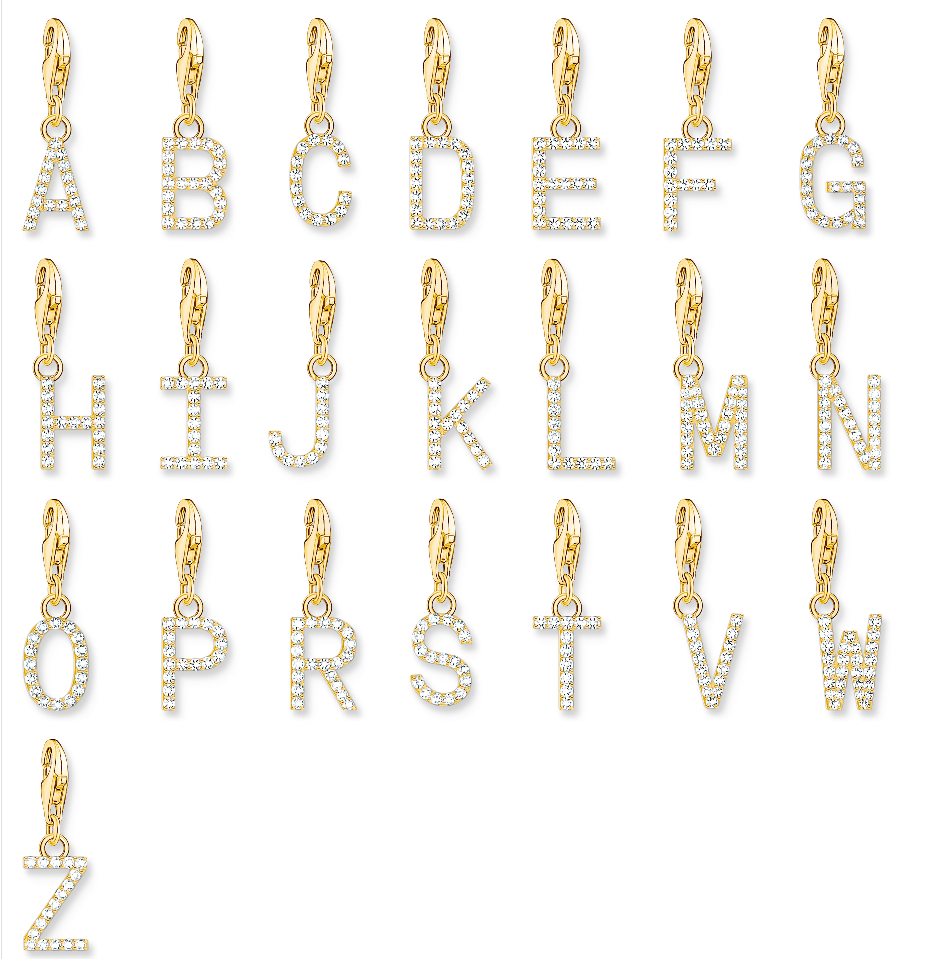 Thomas Sabo Letter M Gold and White Stones Pendant Charms