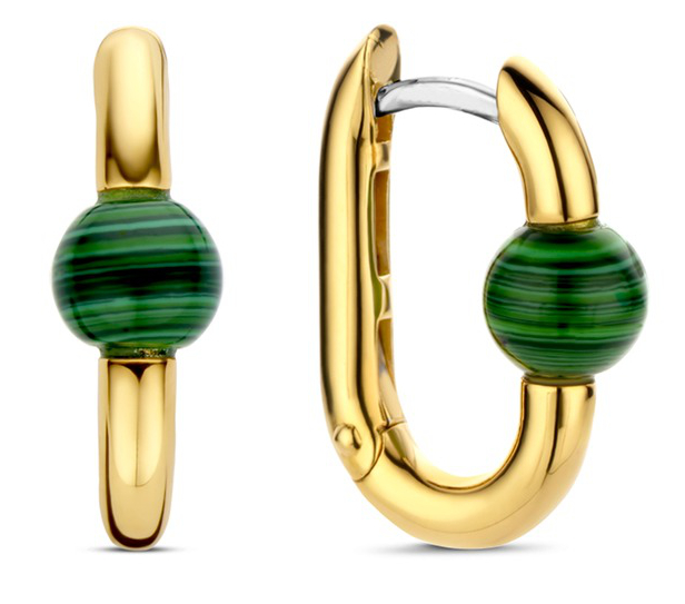 TI SENTO gold-plated malachite earrings 7914MA