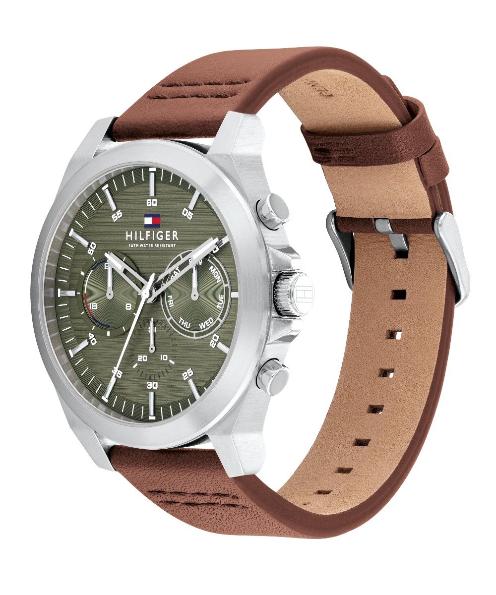 Tommy Hilfiger Lance Silver Stainless Steel Brown Leather Strap 1710522