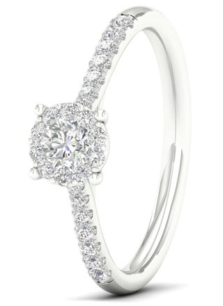 Lykka Elegance side-stone halo diamond ring in white gold 0,33 ct 