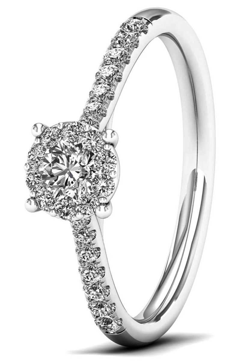 Lykka Elegance side-stone halo diamond ring in white gold 0,33 ct 