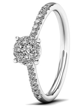Lykken Elegance side-stone halo diamond ring in white gold 0,33 ct