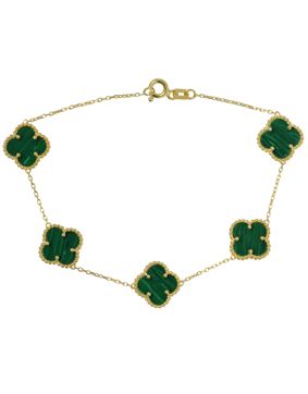 Lykken Symbols Four-leaf clover goldplated green silver bracelet 17+3cm
