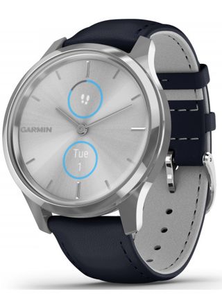 Garmin Vivomove Luxe Navy Leather and Silver Hybrid Smart Watch 010-02241-00