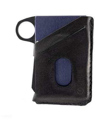 GRIP6 Black Leather Blue Steel Card Holder