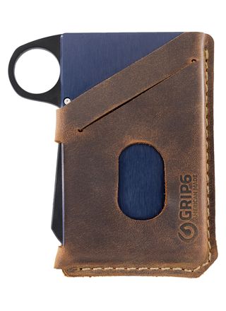 GRIP6 Brown Leather Blue Steel Card Holder