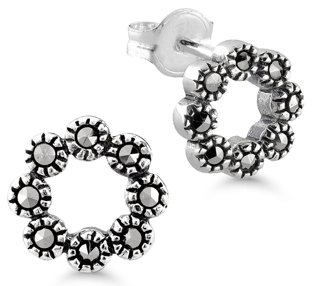 Silver earrings round marcasite WE-22999