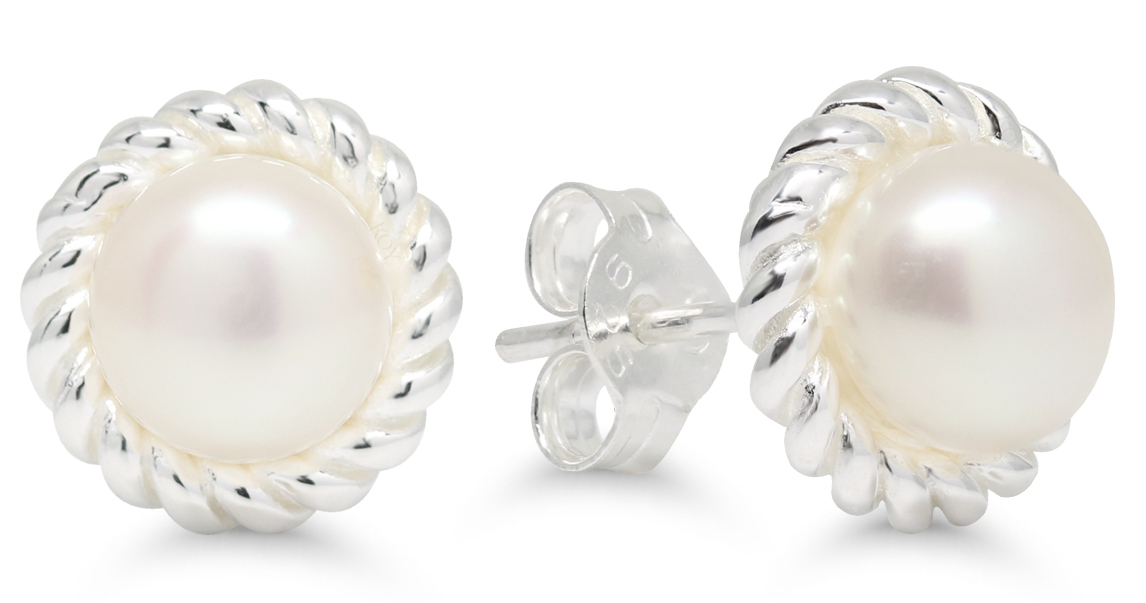 Silver earrings white genuine pearl 6,5mm WE-63654P