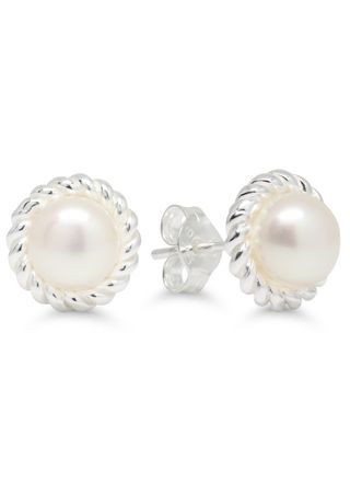Silver earrings white genuine pearl 6,5mm WE-63654P