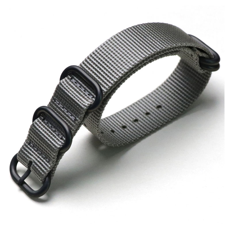 Tiera gray ZULU-strap - black PVD buckle and loops