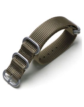 Tiera khaki ZULU-strap - brushed silver buckle and loops
