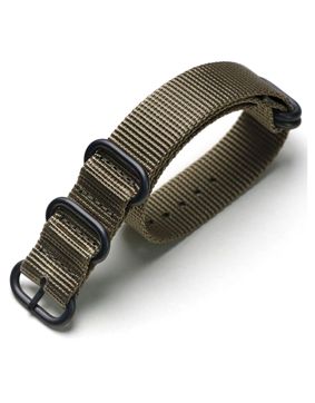 Tiera khaki ZULU-strap - black PVD buckle and loops