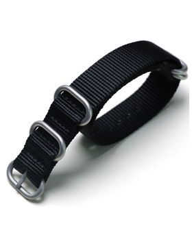 Tiera black ZULU-strap - brushed silver buckle and loops