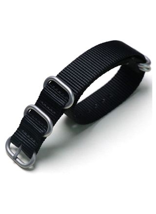 Tiera black ZULU-strap - brushed silver buckle and loops