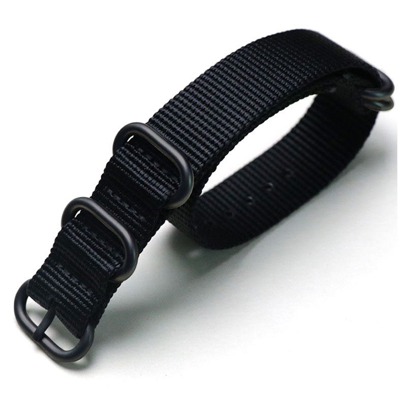 Tiera black ZULU-strap - black PVD buckle and loops 26 mm