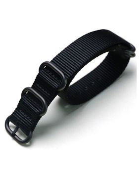 Tiera black ZULU-strap - black PVD buckle and loops