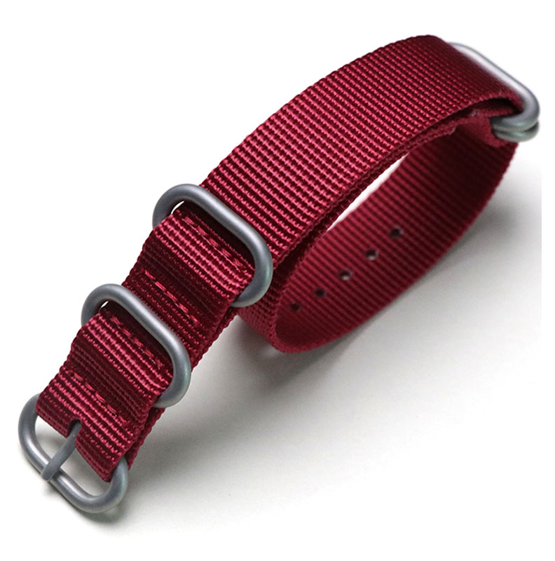 Tiera red ZULU-strap - brushed silver buckle and loops 20 mm