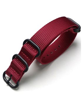 Tiera red ZULU-strap - black PVD buckle and loops